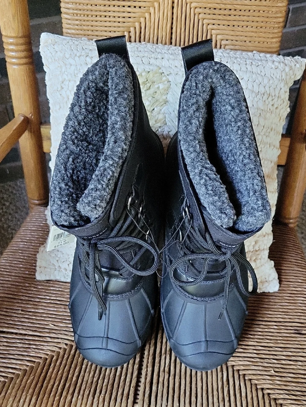Falls Creek Black Lace-Up Insulated Snow Boots with Faux-Fur Cuff, Snowpack, 11M